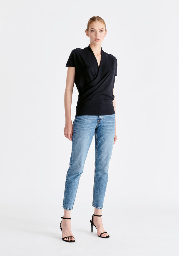 Cap Sleeve Wrap Top in Black